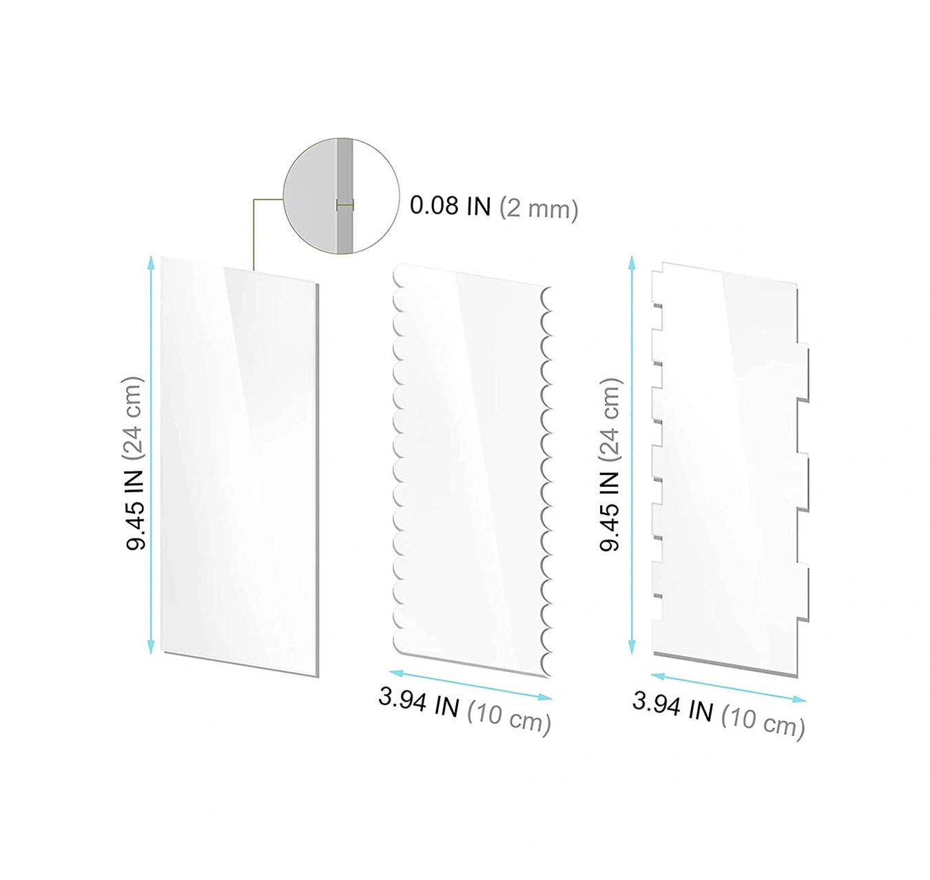 Youmex 6'lı Akrilik Pasta Squeegee Seti - Pürüzsüz Kabuk & Desenli Kenar Oluşturucu - Profesyonel Pastane Aracı Soğuk Beyaz