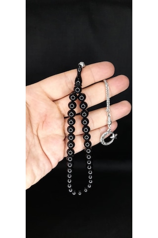 Çubuk Kehribar Tesbih Küre Kesim Siyah Renk T-376
