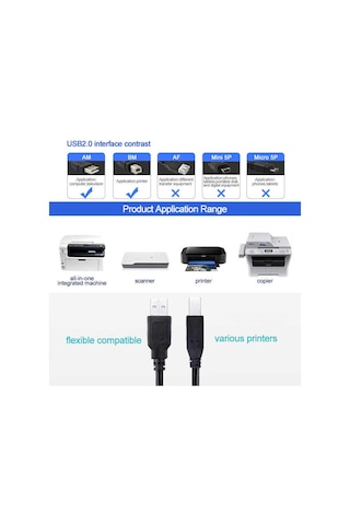 Usb Yazici Kablosu Printer Ara Kablosu Lg Epson Hp Canon Samsung Uyumlu