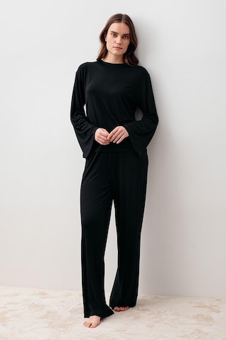 Uzun Kollu Oversize Basic Likralı Viskoz Alt Üst Takım 20210 Siyah