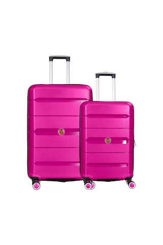 Npo Diamond Pp Polipropilen Büyük Ve Orta Boy 2'li Kırılmaz Valiz Seti - Fuşya Pembe