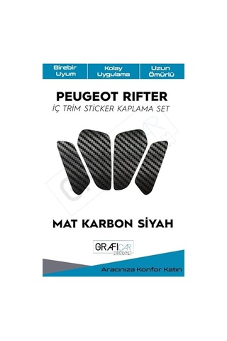 Ayrex Graficar Design Peugeot Rifter İle Uyumlu Iç Trim Kaplama Sticker Set, Mat Karbon Siyah Diğer