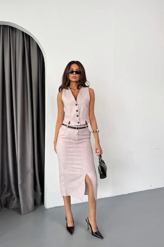 Yelek-önden Yırtmaçlı Etek Tk Şantuk Keten - Lila Lila