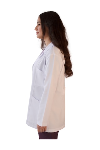 Vayteks Gömlek Yaka Ceket Boy Beyaz Kadın Doktor Öğretmen Laboratuvar Önlüğü Beyaz