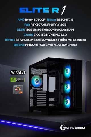 Game Garaj ELITE-R1 R5-7500F RTX5070 16 GB 1 TB SSD Free Dos Oem Paket Masaüstü Oyuncu Bilgisayarı