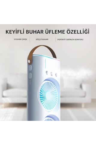 Robeve 2 Fanlı Vantilatör Buharlı Fan -şarjlı, Kompakt, Ayarlanabilir , Soğutucu Fan ,buharlı Nemlendirici, Eşsiz Tasarım, Hız Seçenekleri , Led Aydınlatma, Gece Lambası