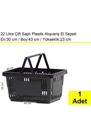 Plastik Alışveriş El Sepeti Çift Saplı 22 Litre Siyah 1 Adet / En:30 Boy:43 Yükseklik:22 Cm Siyah