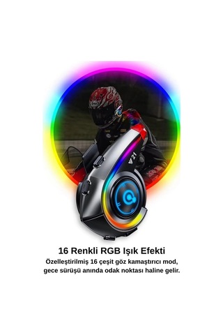 Hubrendy Kargo Y21 Rgb Işık Efektli Intercom Bluetooth Motosiklet Kask Kulaklığı Intercom Kulaklık