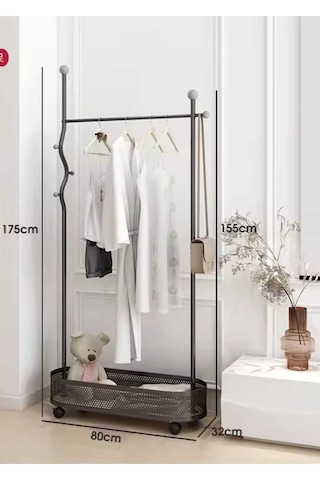 Metal Beyaz Konfeksiyon Askısı Metal Elbise Askılığı Oval Sepetli Askılık Tekerlekli 1046 -cn Beyaz