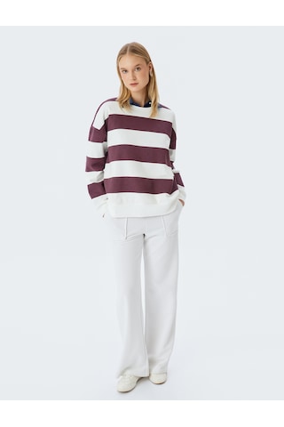Koton Bisiklet Yaka Renk Bloklu Uzun Kollu Şardonlu Oversize Sweatshirt Bordo Çizgili 5wal10834ık Bordo