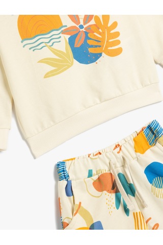 Koton Pamuklu Baskı Detaylı Şort Ve Sweatshirt Set Bej 5smb10002tk Ekru