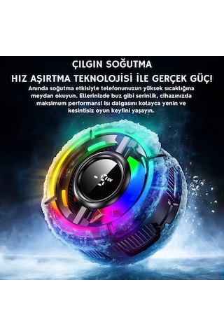 Polham Magsafe Ve Klipsli Rgb Led Süper Soğutucu 6000rpm Ultra Hızlı Fan Dijital Ekranlı Isı Göstergeli