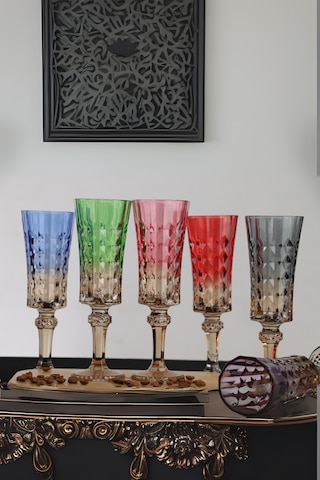 Çift Renk Flüte 6'lı Kristal Ayaklı Kahve Yanı Su Bardağı