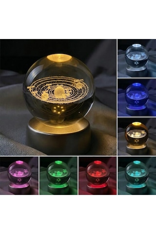 Senon Güneş Sistemi Kristal Cam Küre Renk Değiştiren Led Işıklı Gece Lambası Dekoratif Hediyelik Gezegenler Diğer
