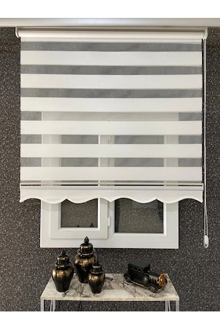 İthal Bambu Ekru Zebra Stor Perde Etek Dilimli 1. Kalite+alüminyum Kasa Ekru