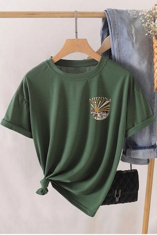 Unisex Sırt Baskılı Arizona Oversize Tshirt Yeşil Siyah
