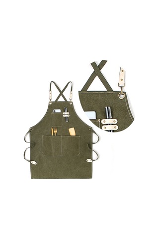 Çapraz Sırt Askılı Şef Önlüğü Pamuklu Kanvas-koyu Yeşil Diğer