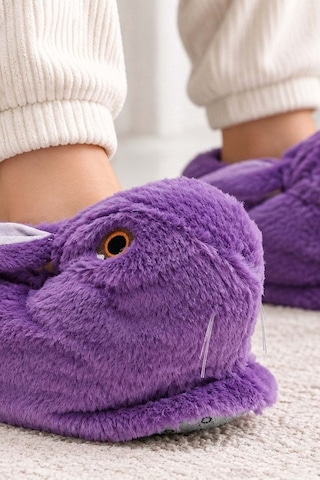 Modafocus Sevimli Tavşan Figürlü Peluş Kadın Ev Pandufu - Mor Mor