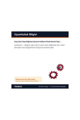 Trobus Araç Start Stop Düğmesi Çerçeve Halkası Kristal Damla Taşlı Kırmızı