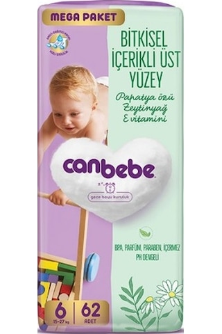 Canbebe Bebek Bezi Mega Paket 6 Beden Xl 15-27kg 62 Adet Canbebe Bebek Bezi Mega Paket 6 Beden Xl 15-27kg 62 Adet
