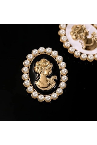 Vintage Şık Viktorya Dönemi Bayan Güzelliği Cameo Kristal Broşlu Altın Rengi