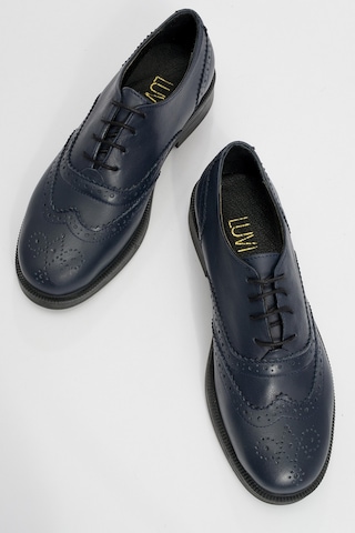 Luvishoes Avra Laci Cilt Hakiki Deri Kadın Oxford Ayakkabı Lacivert