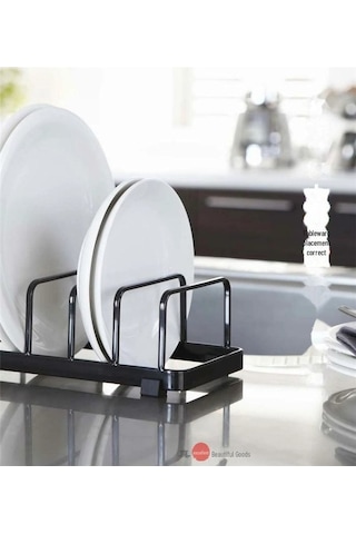 Pazly İskandinav Tarzı Siyah Kase Tabak Rafı - Çok Fonksiyonlu Kesme Tahtası Depolama Siyah