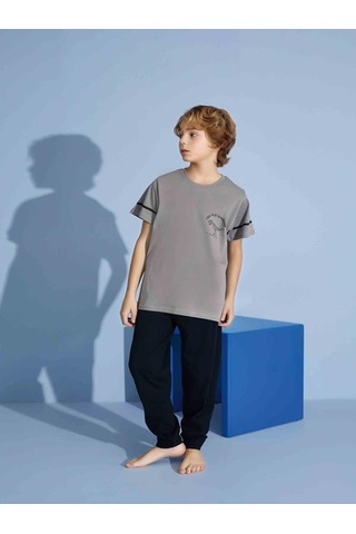 Kıpırık Baby Erkek Çocuk Dinazor Desenli Pijama Takımı-1256 Gri
