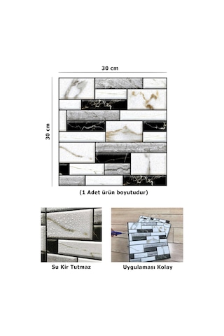 TechnoSmart 30X30cm 3D Kendinden Yapışkanlı Duvar Kağıdı Kaplama Su Geçirmez Dekorasyon Mutfak Banyo