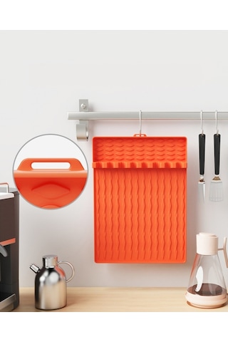 Ccgloball Barbekü Izgara Alet Minderi, Silikon Izgara Tavası Koruma Matı, Yağ Tahliye Matı, Kamp Yemek Rafı Turuncu