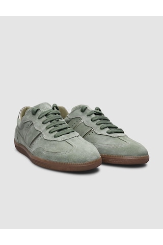 %100 Hakiki Deri Yeşil Süet Bağcıklı Kadın Sneaker-yesıl Yeşil