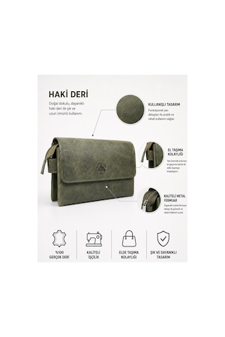 Alphaclub Bag Erkek Haki Renk Hakiki Deri El Ve Portföy Çantası