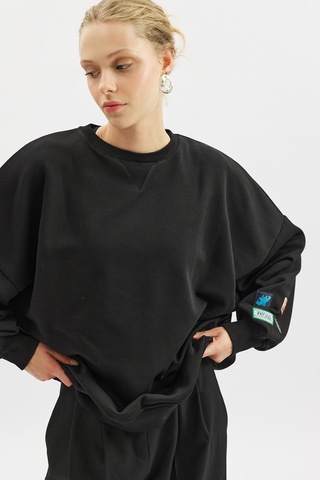 Manuka Oversıze Etiketli Sweatshırt Siyah Ss26swt00003-01