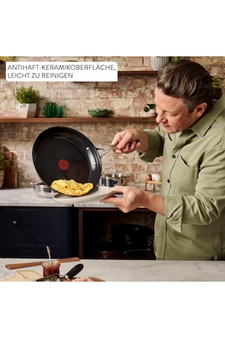 Tefal Jamie Oliver By Direct Cook Kızartma Tavası Seti, 2 Parça. 24/28 Cm, Tava Koruyucu Dahil, Yapışmaz Seramik Yüzey, Uzun Ömürlü Conta, Termal Sinyal, Her Türlü Ocak İçin, H880s334 Siyah