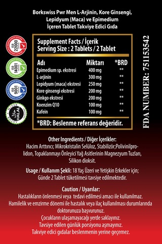 Bork Swiss Pwr Men L-arjinin Maca Ginseng İçeren Takviye Edici Gıda 60 Tablet