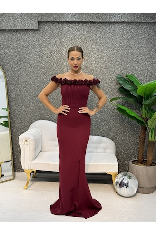 E&a Eren Abiye Bebe Mavisi Madonna Yaka Cıcek Detaylı Balık Elbıse Bordo