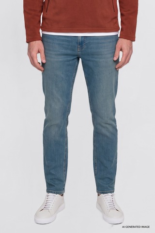 Ac&Co / Altınyıldız Classics Erkek Petrol Mavısı Pamuklu Tapered Fit 5 Cepli Esnek Jean Kot Denim Pantolon Petrol Mavisi