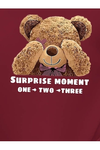 Pazarella Kadın Uzun Kollu Bisiklet Yaka Ayıcık Desenli Viskon Iki Iplik Bluz Bordo