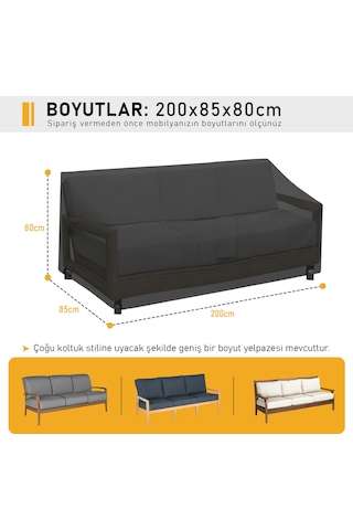 Haegs Çift Kişilik Bahçe Koltuk Örtüsü, Koruma Kılıfı, Su Geçirmez Açık Hava Bahçe Mobilya Kılıfları, Dış Mekan Sandalye Kılıfı Örtü Branda, Ağır Hizmet Tipi, 200-85-80cm - Siyah