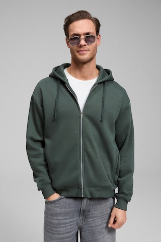 Grimelange Ashby Erkek Kapüşonlu Fermuarlı Cepli Kordonlu Boxy Kalıp Yeşil Sweatshirt Yeşil