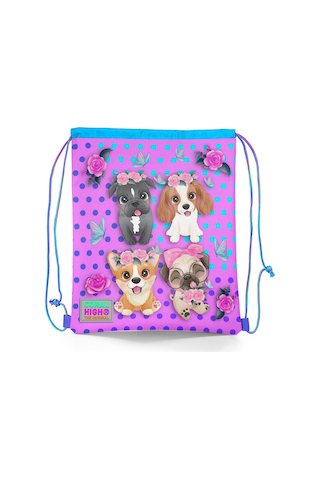 Coral High Kids Pembe Köpek Desenli İpli Büzgülü Sırt Çantası 12645 Lila
