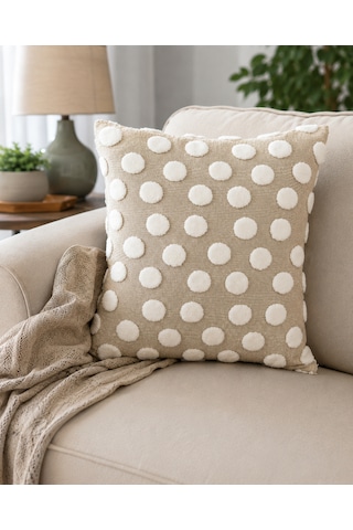 Bubble Punch Dekoratif Kırlent Kılıfı 43x43 Cm Dokulu Ponponlu Bohem Modern Koltuk Yastık Kılıfı Salon Oturma Odası Dekoru Bej
