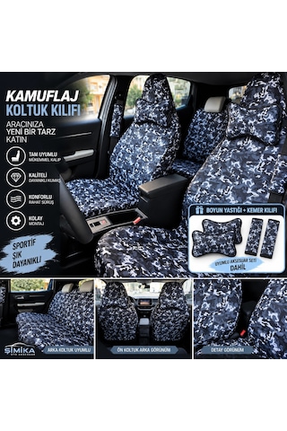 Kamuflaj 3d Baskı Otomobil Servis Kılıfı Ön Ve Arka 4parça Takım Ve Yastik Kemer 1.kalite Li 1 Takım
