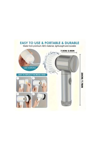 Fochsia Grey Wireless Elektrikli Döner Temizleyici Usb Şarjlı Taşınabilir Fırça Başlıkları Değiştirilebilir