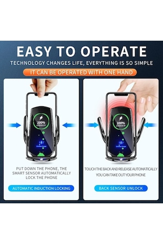 Createtech Yeni Yükseltme Araba Cep Telefonu Tutucu 15w Kablosuz Şarj Taşınabilir Araç Tutucu Black Phone Holder, Küçük Boyutlu -