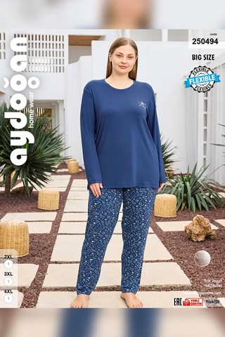 Aydoğan Kadın İnci Büyük Beden İndigo Mavi Pijama Takımı 0494 Mavi