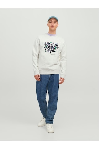Jack & Jones Jack&jones Sıfır Yaka Beyaz Erkek Sweatshirt 12242366 001
