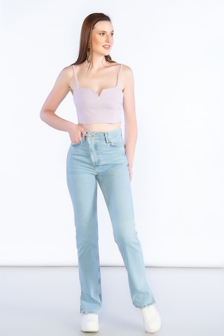 Açık Mavi Yüksek Bel Paça Kesik Detaylı Mom Jeans-açık Mavi Açık Mavi