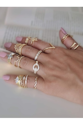 Baget Tektaş Sıralı Model Eklem Kıkırdak Kemik Ayarlanabilir Altın Renkli Yüzük Gold