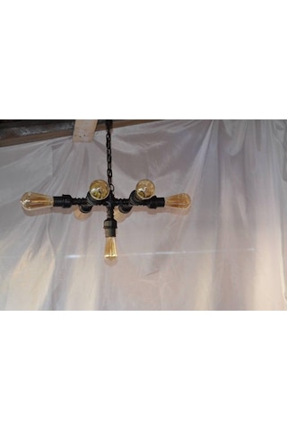 Demir Boru Tavan Lambası, Endüstriyel Malzeme Rustik Tavan Avize Siyah